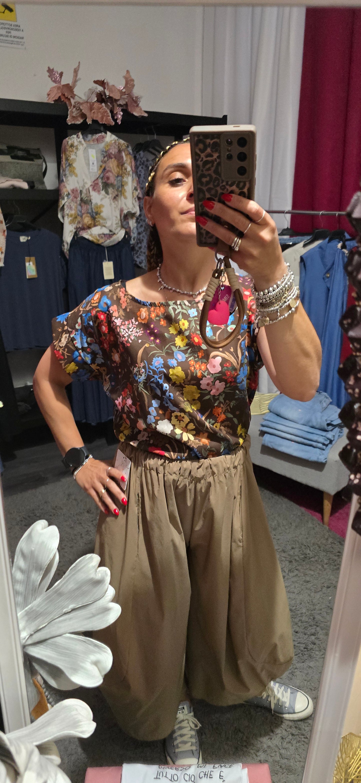 Blusa cotone fiorato moro