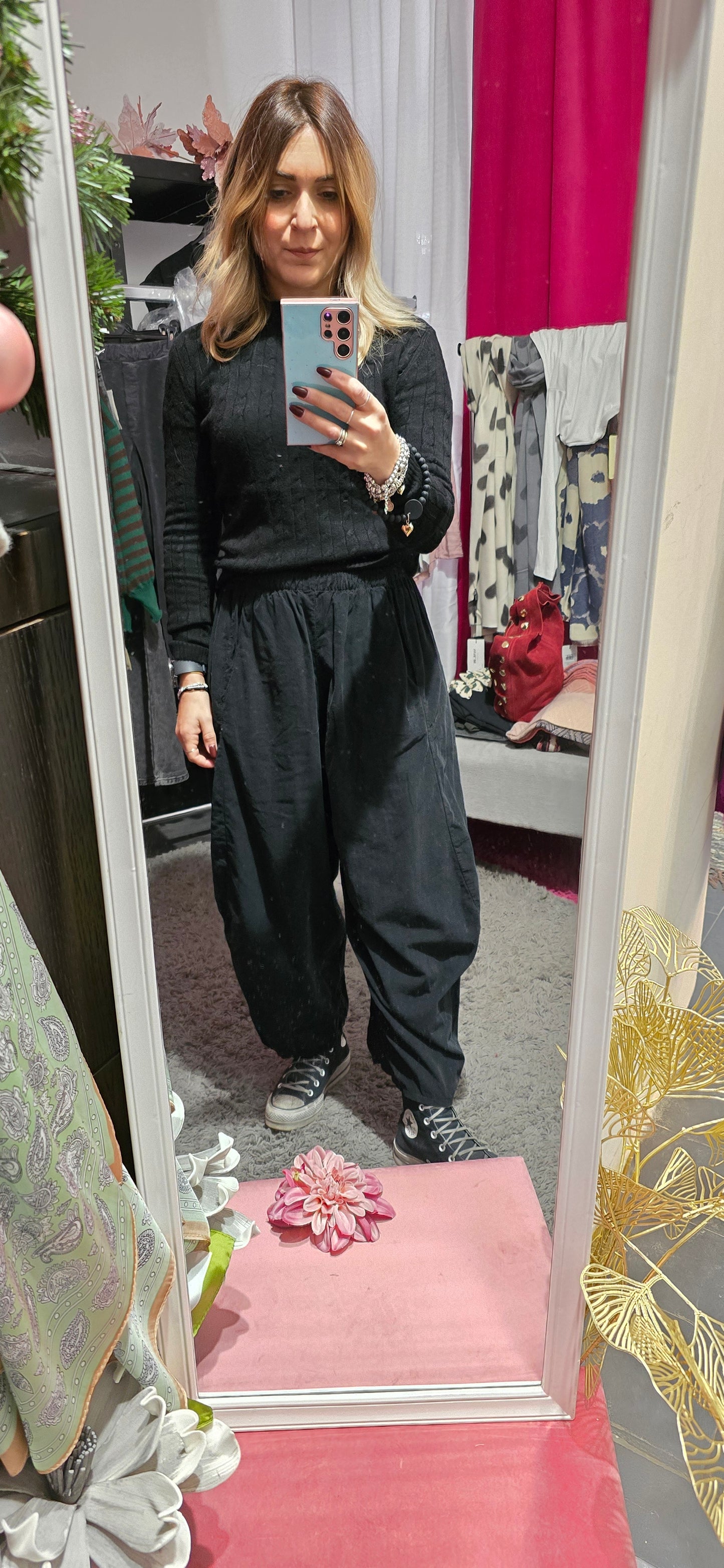 Pantalone velluto coste baggy nero