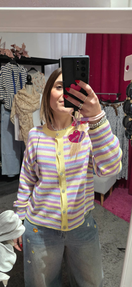 Cardigan righe viola