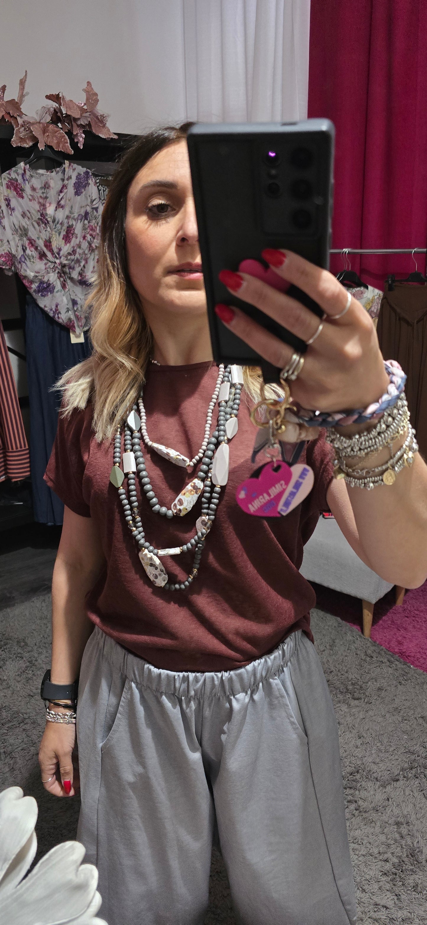 Collana multifilo legno grigia