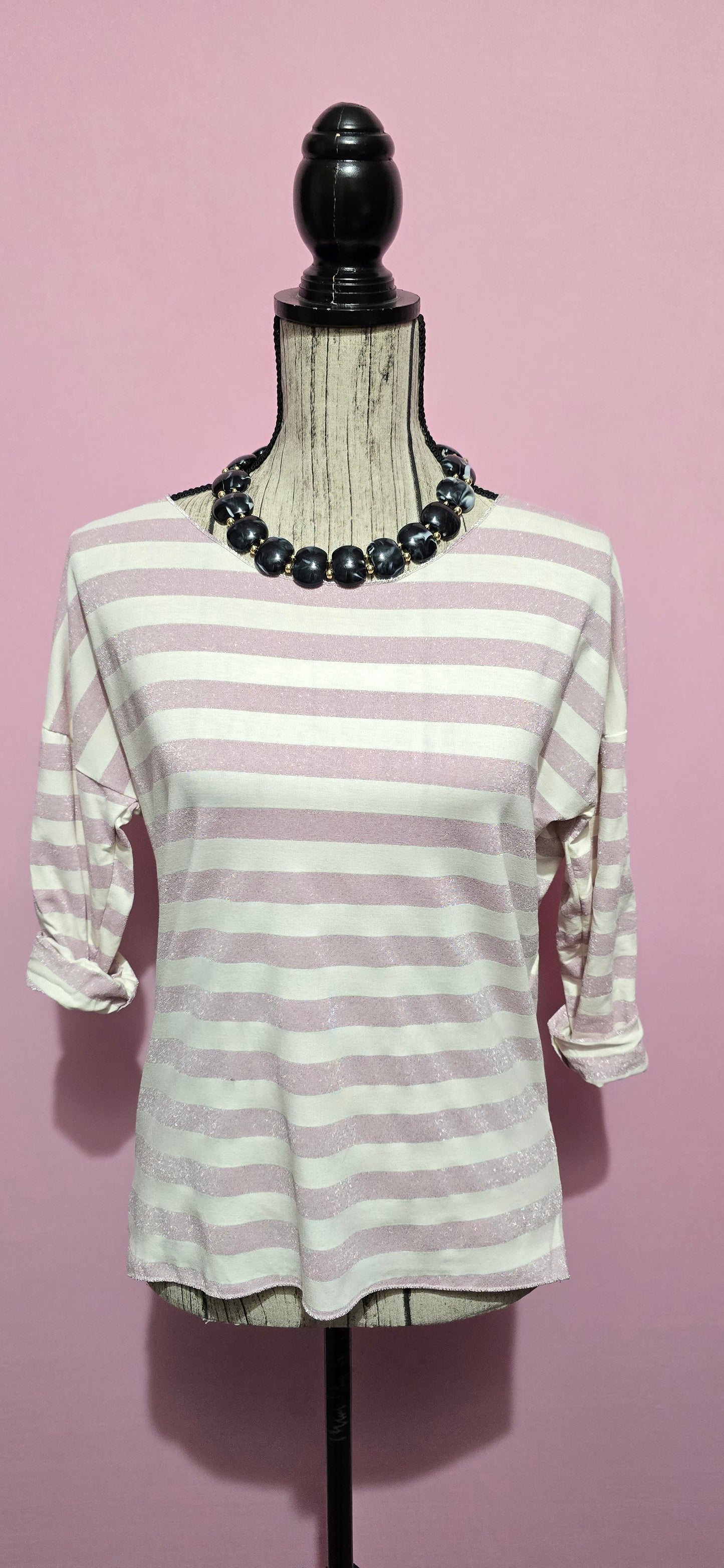 Maglia righe lurex rosa