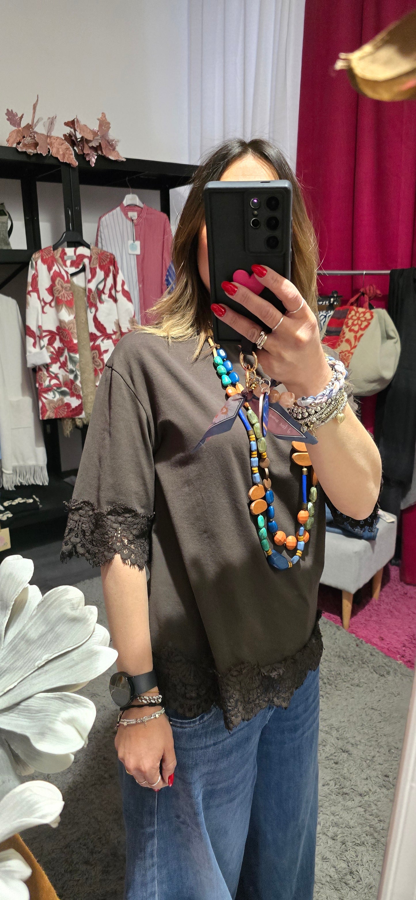 T shirt moro con pizzo