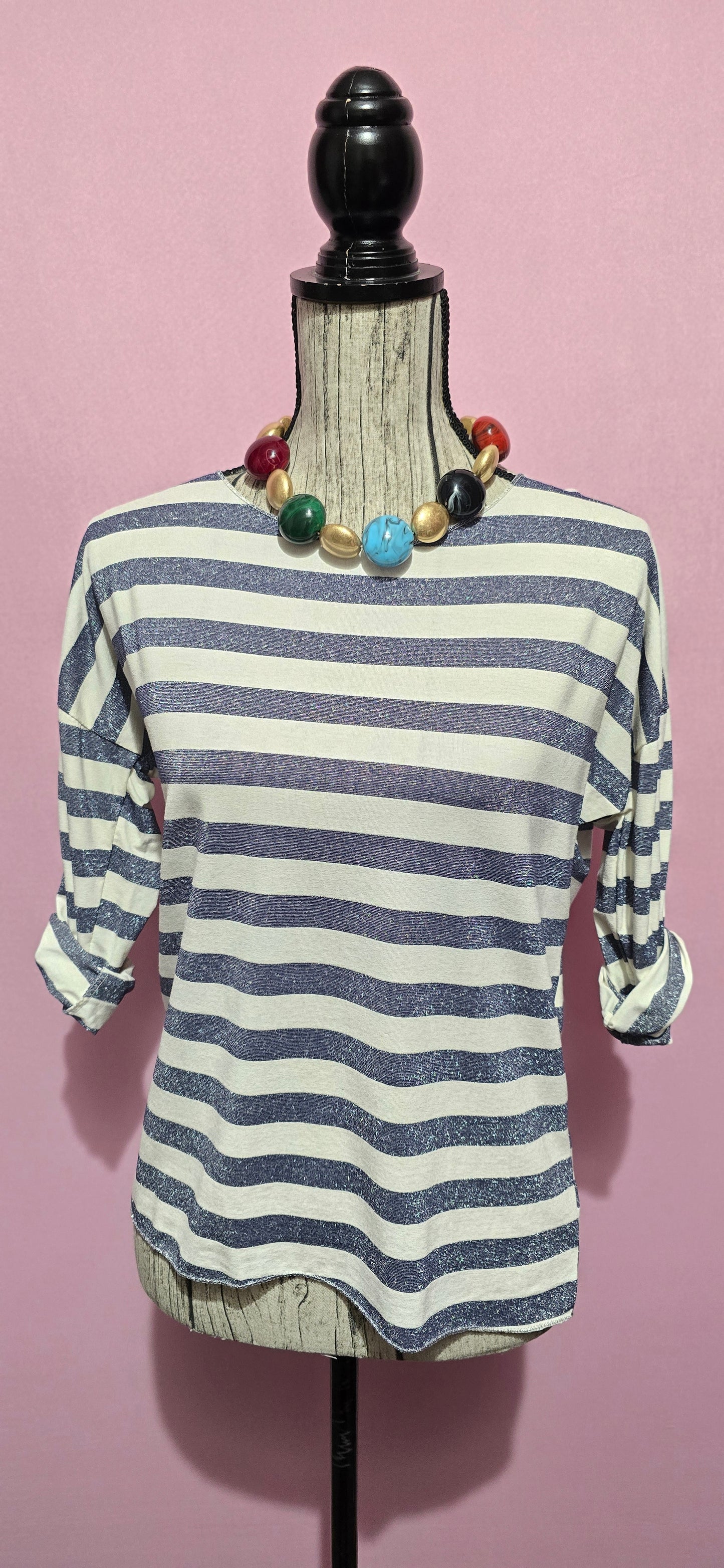 Maglia righe lurex blu