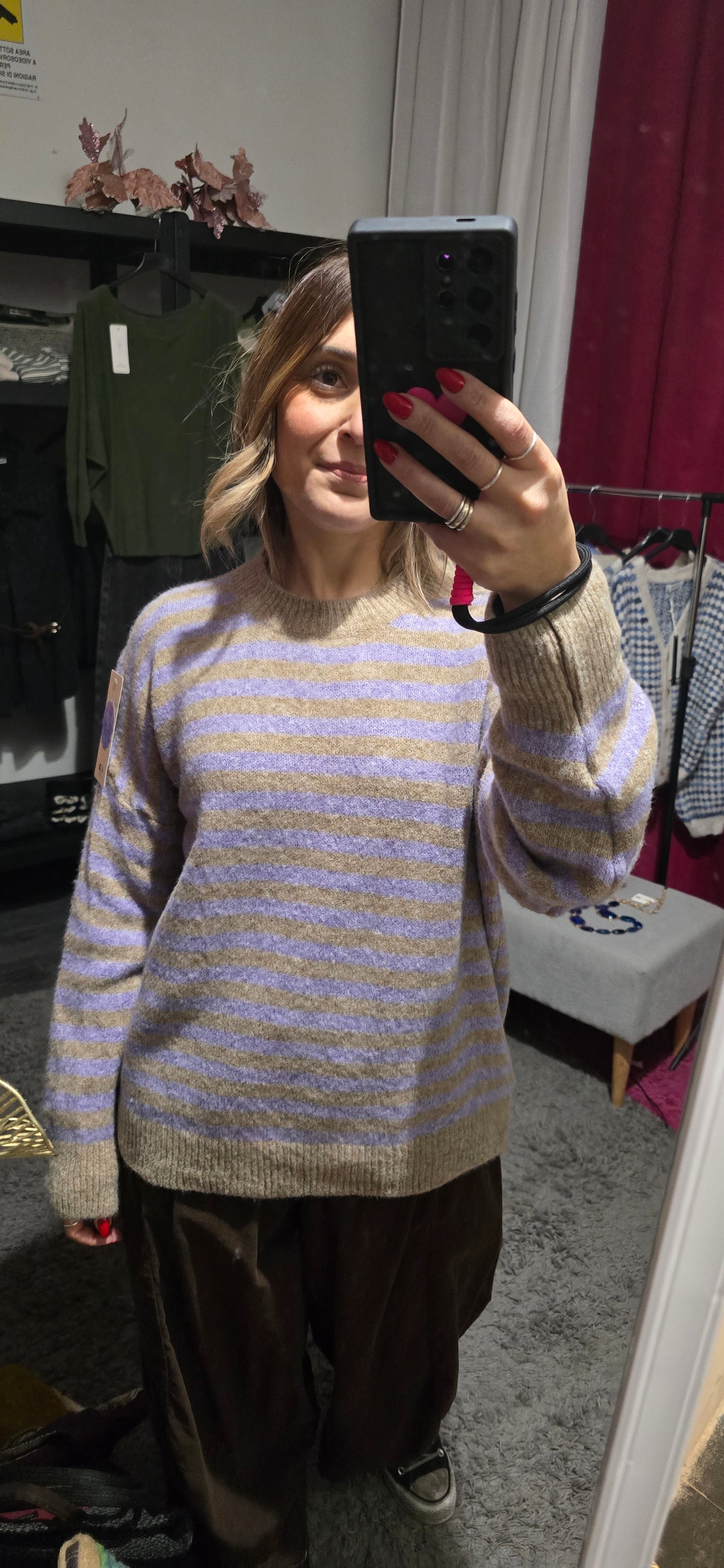 Maglia righe malva/ fango