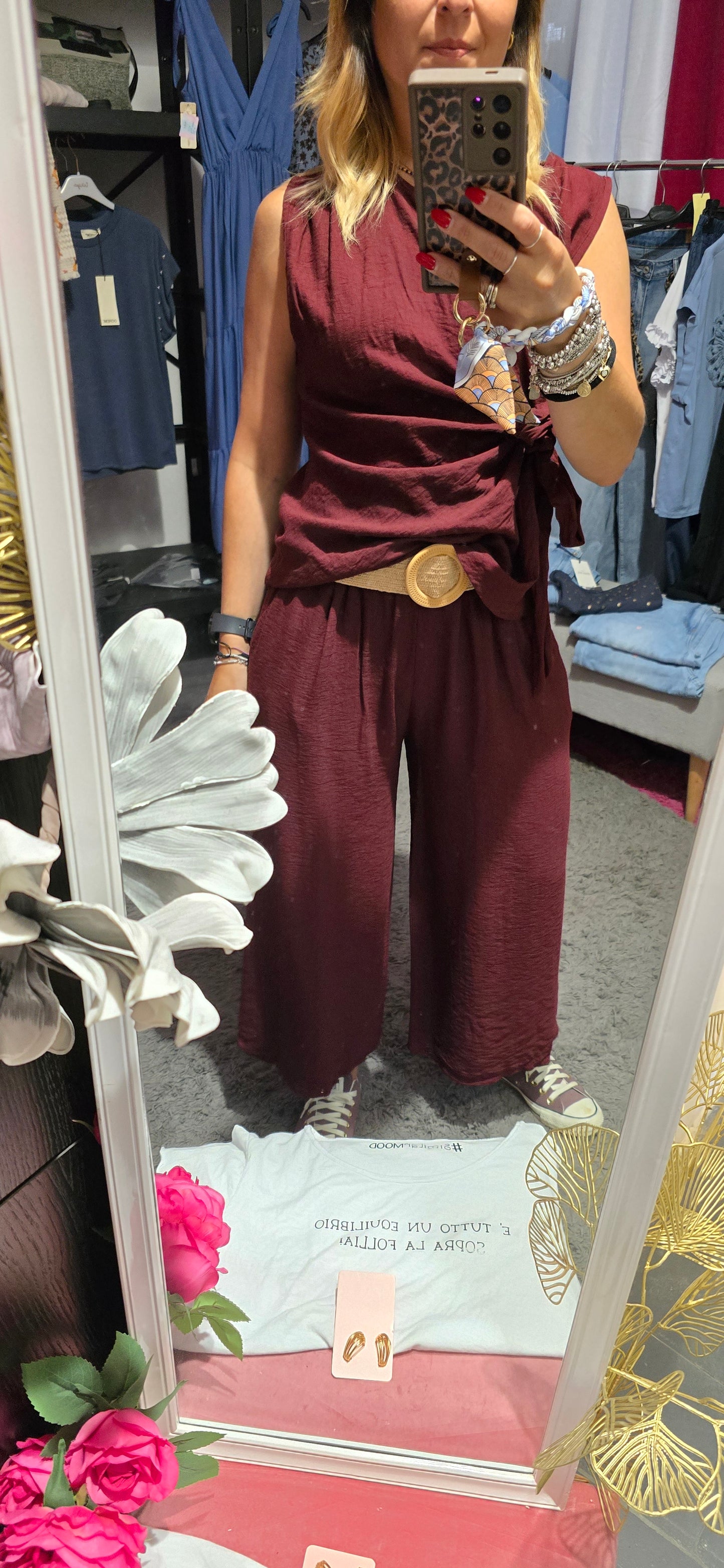 Pantalone capri viscosa bordeaux