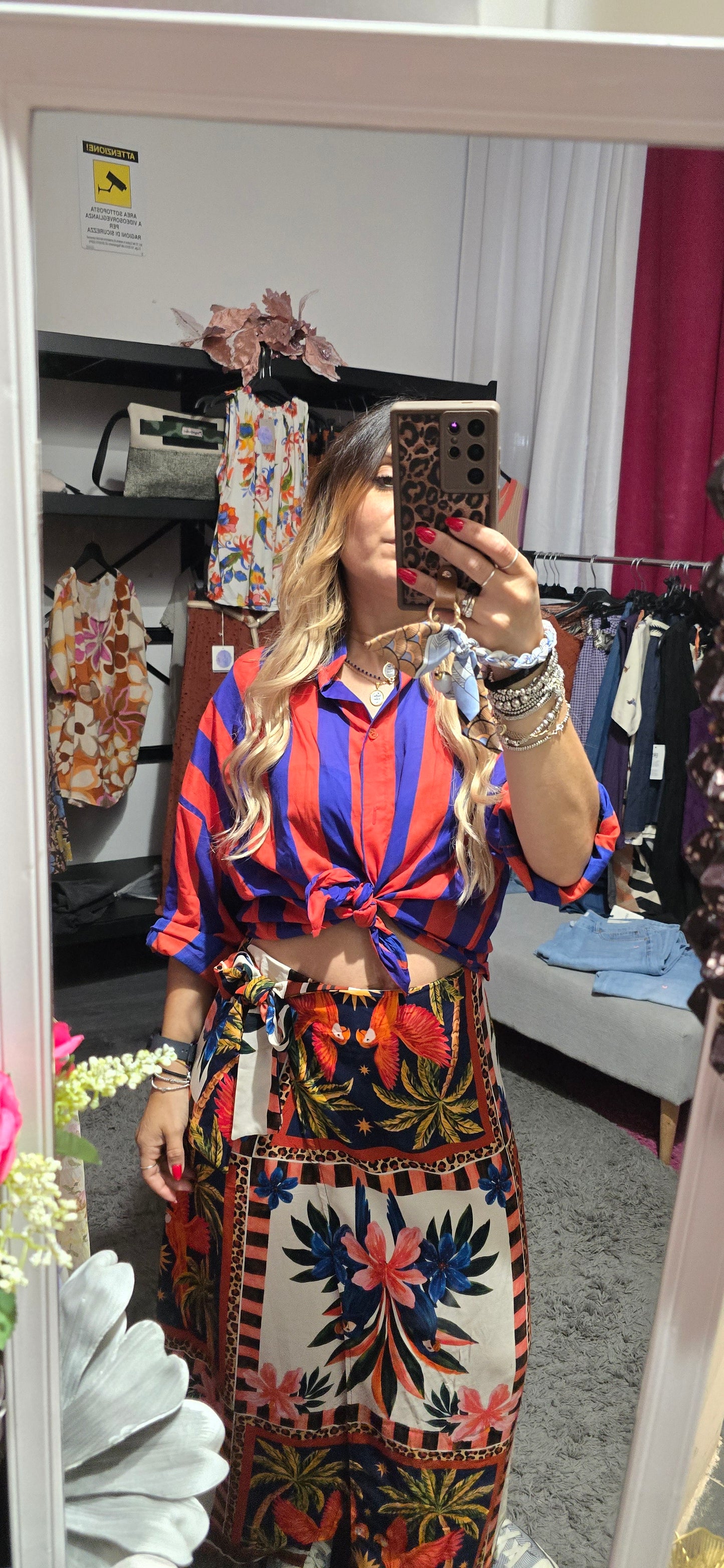 Camicia righe rosso/ viola
