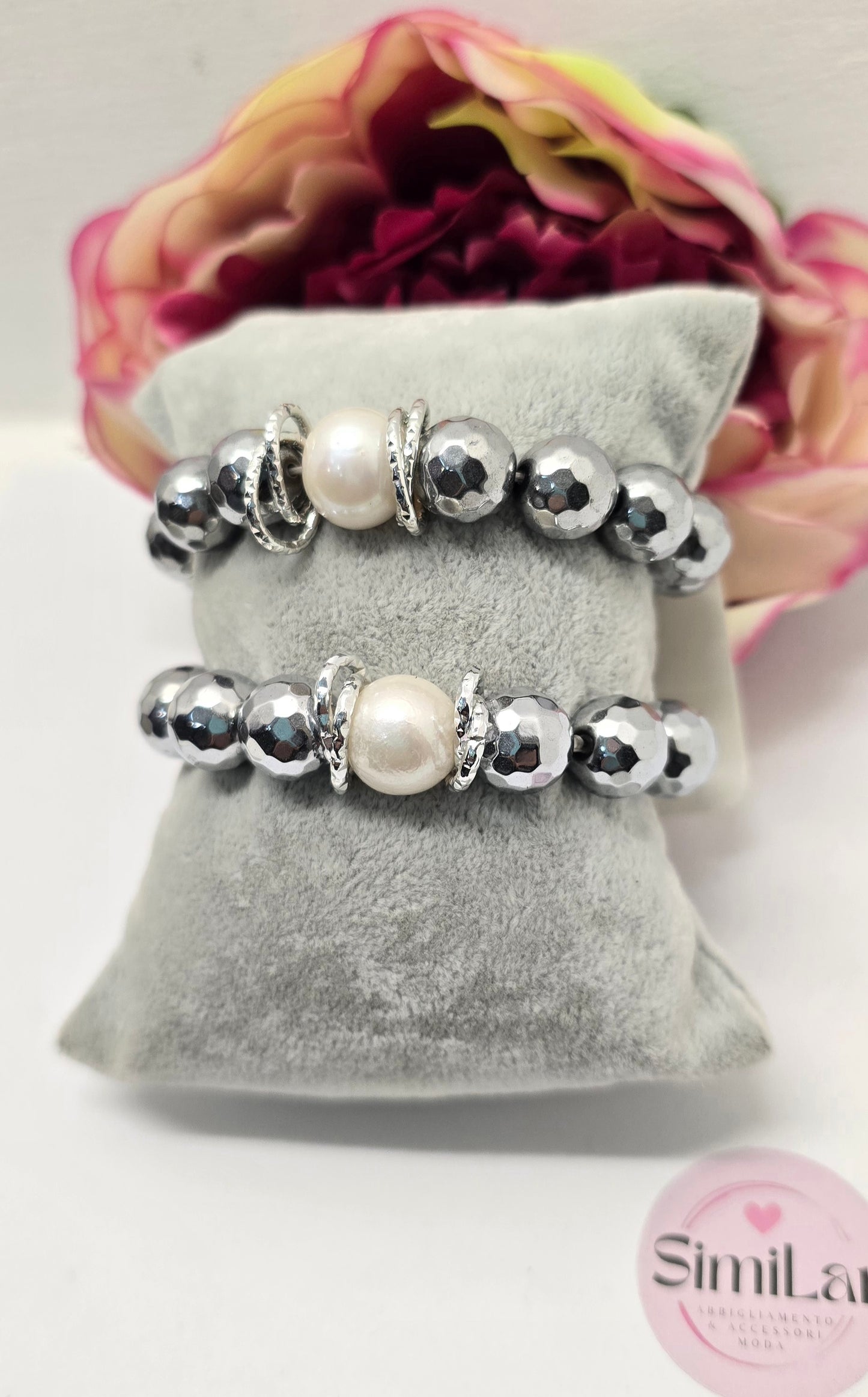 Bracciale pietra ematite e perla di fiume