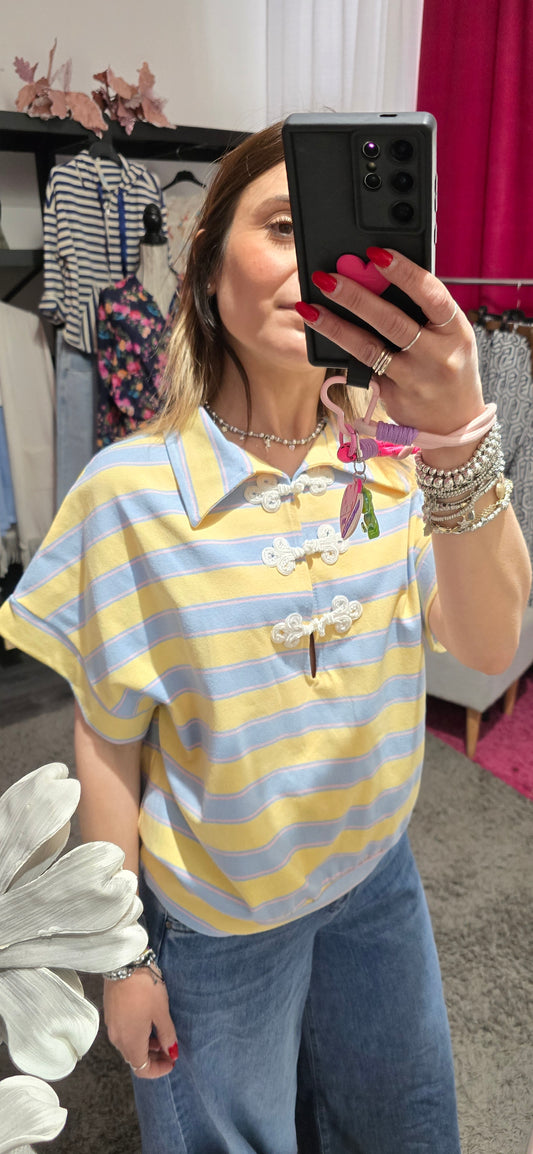 Maglia a righe con chiusure a alamari yellow