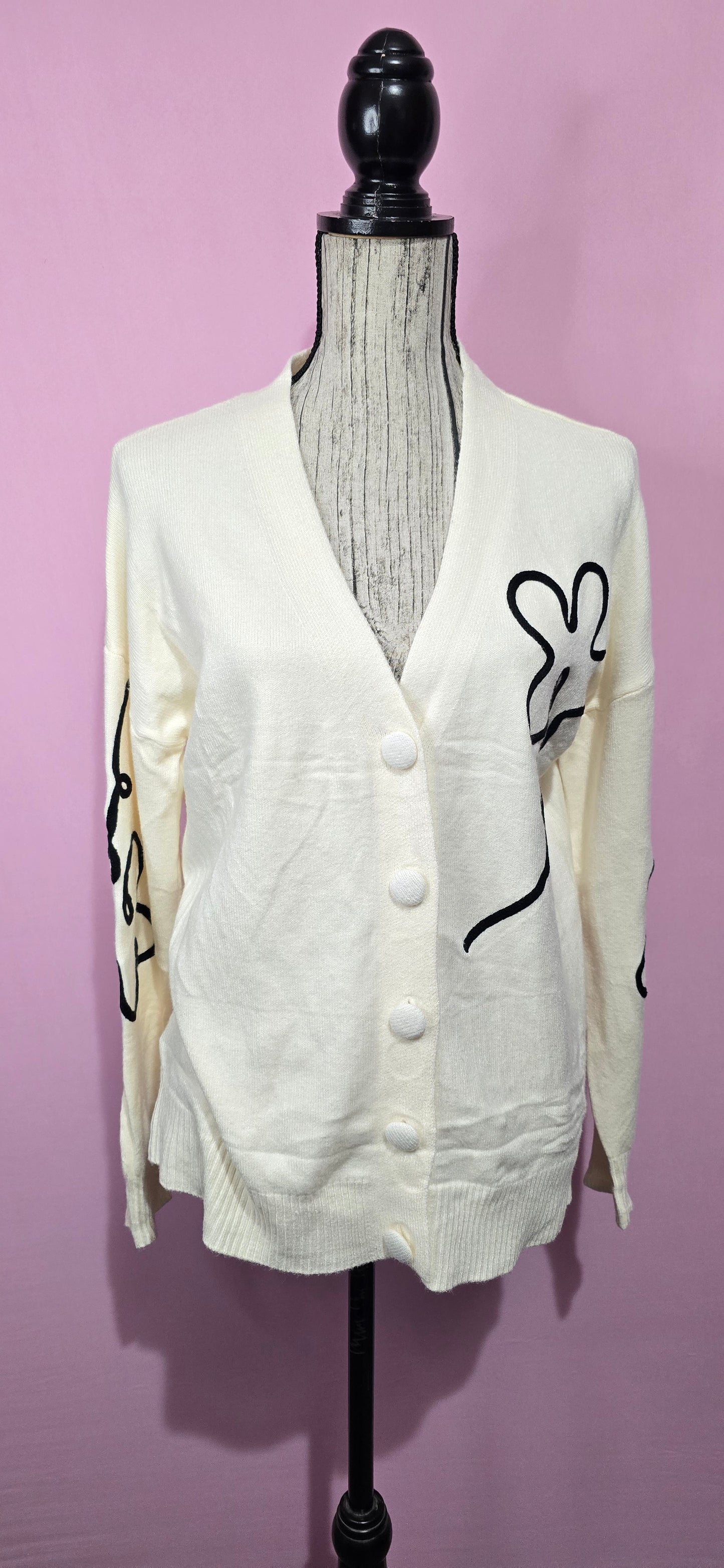 Cardigan fantasia floreale stilizzata panna