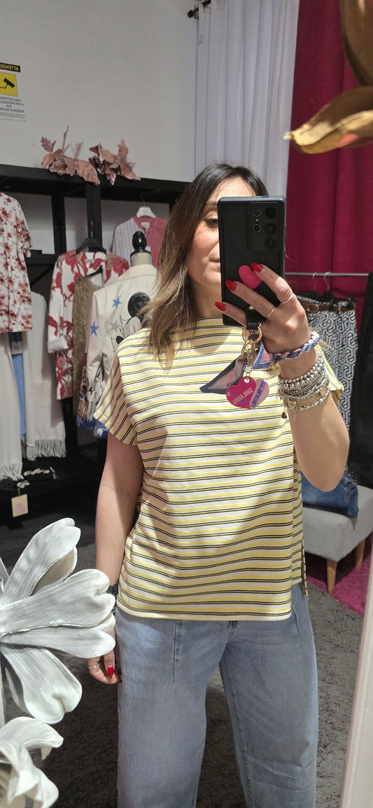 T shirt righe doppia lunghezza yellow