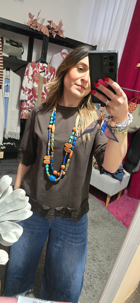 T shirt moro con pizzo