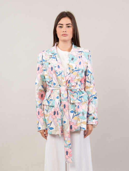 Blazer fiori cipria turchese