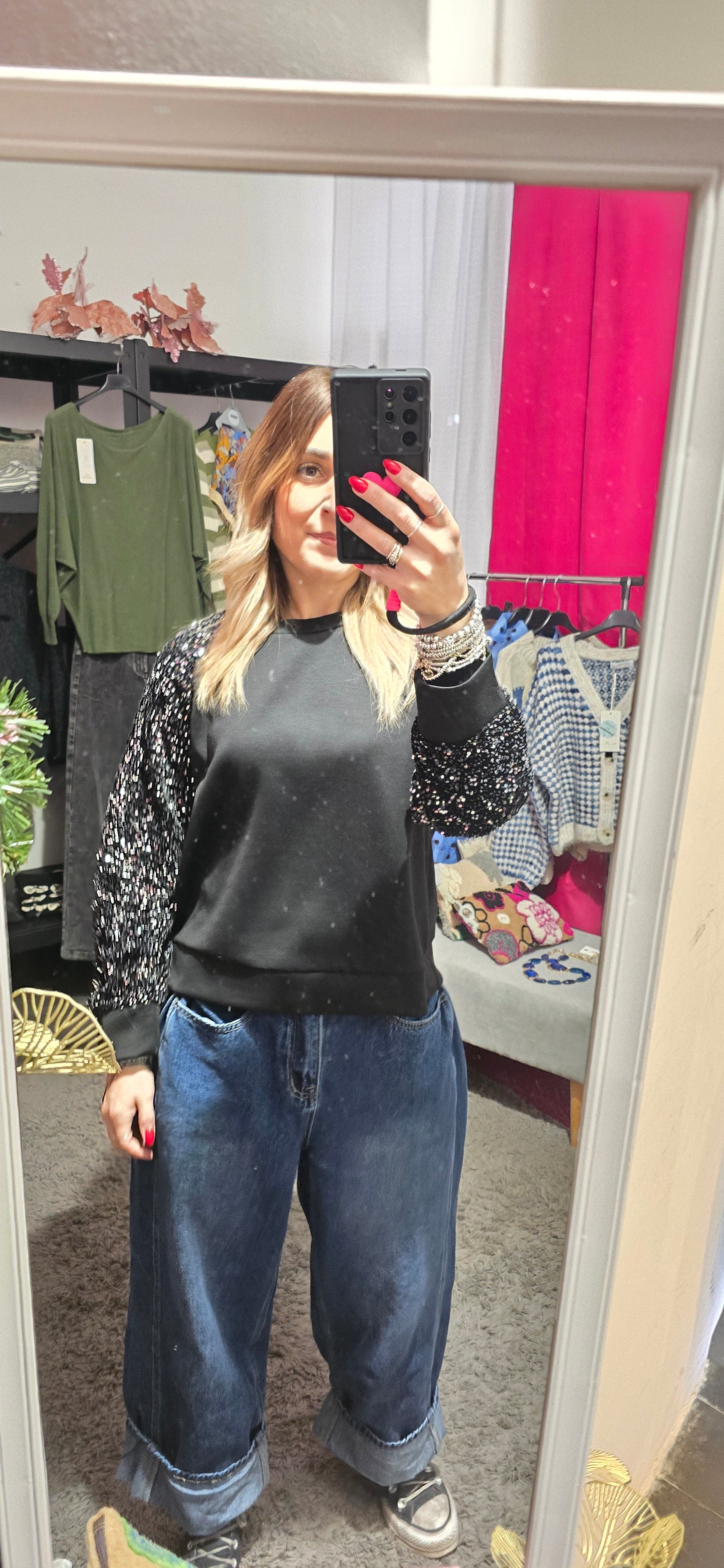 Felpa paillettes nera