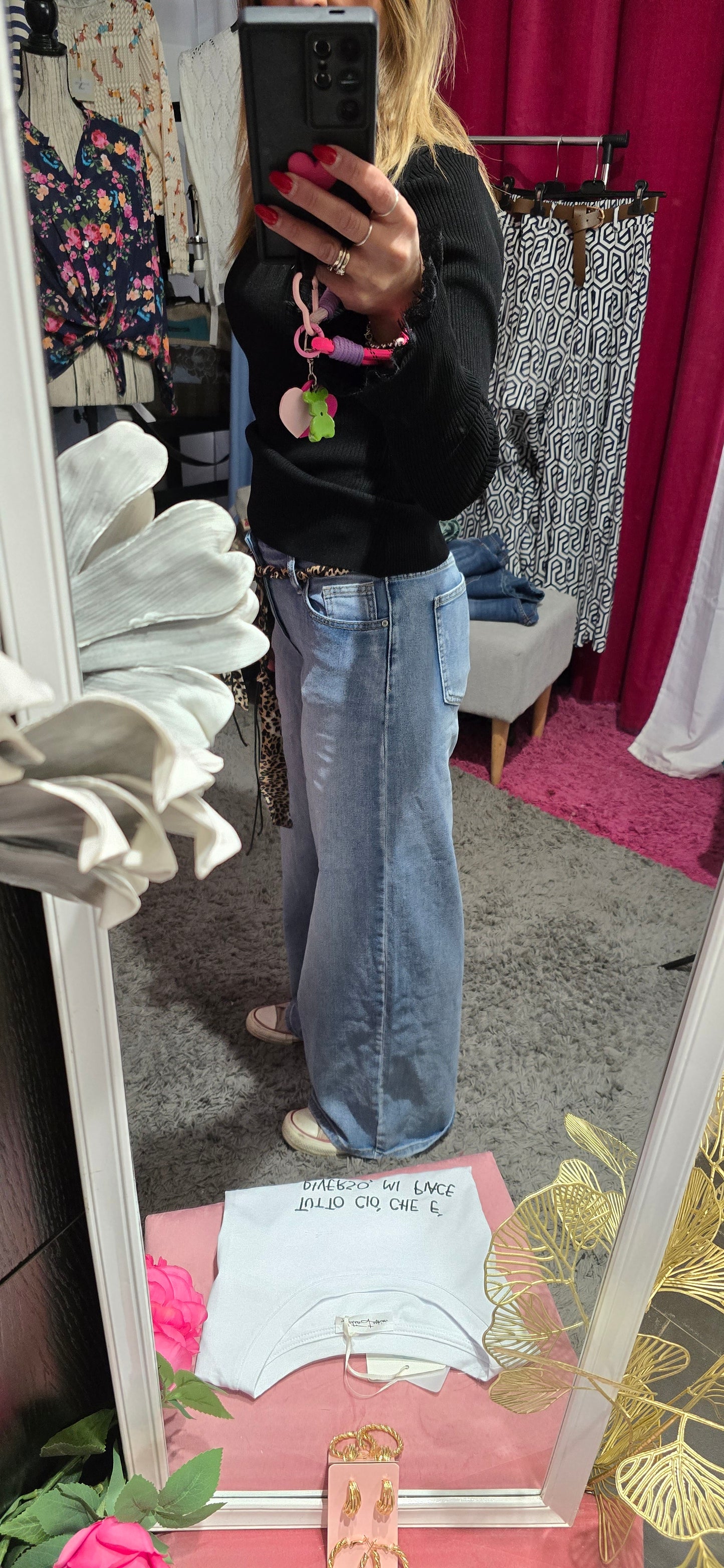 Jeans palazzo con cinturino animalier