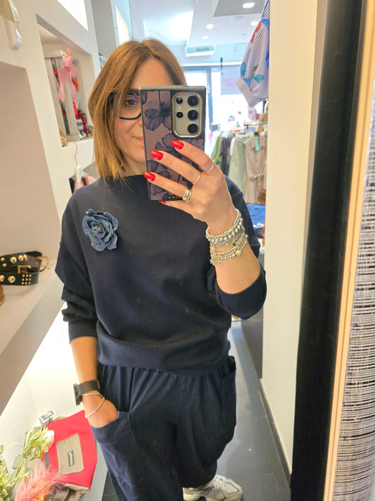 Felpa fiori blu