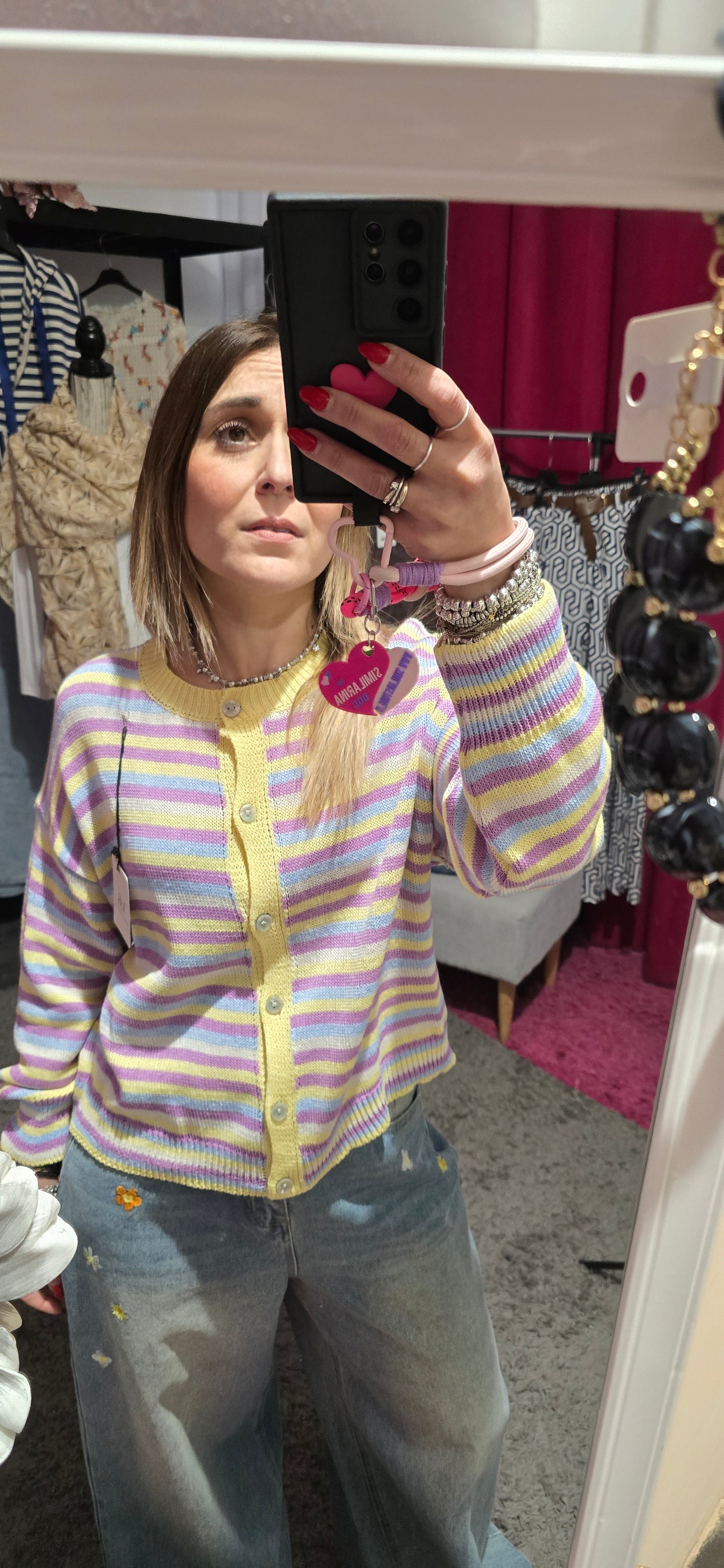 Cardigan righe viola