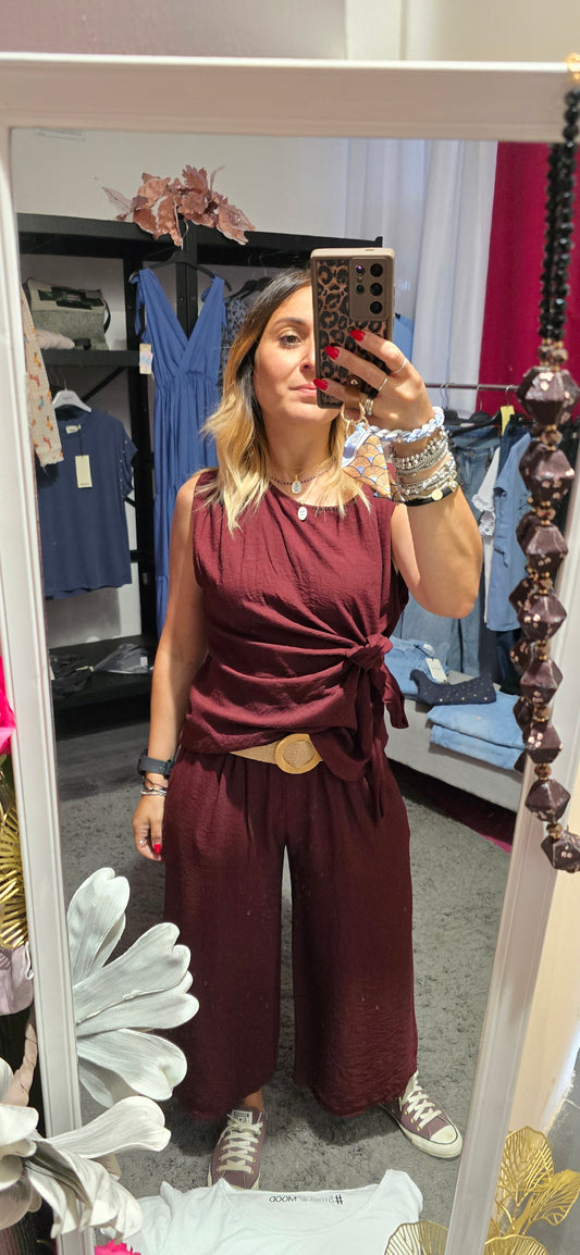 Blusa viscosa con nodo bordeaux
