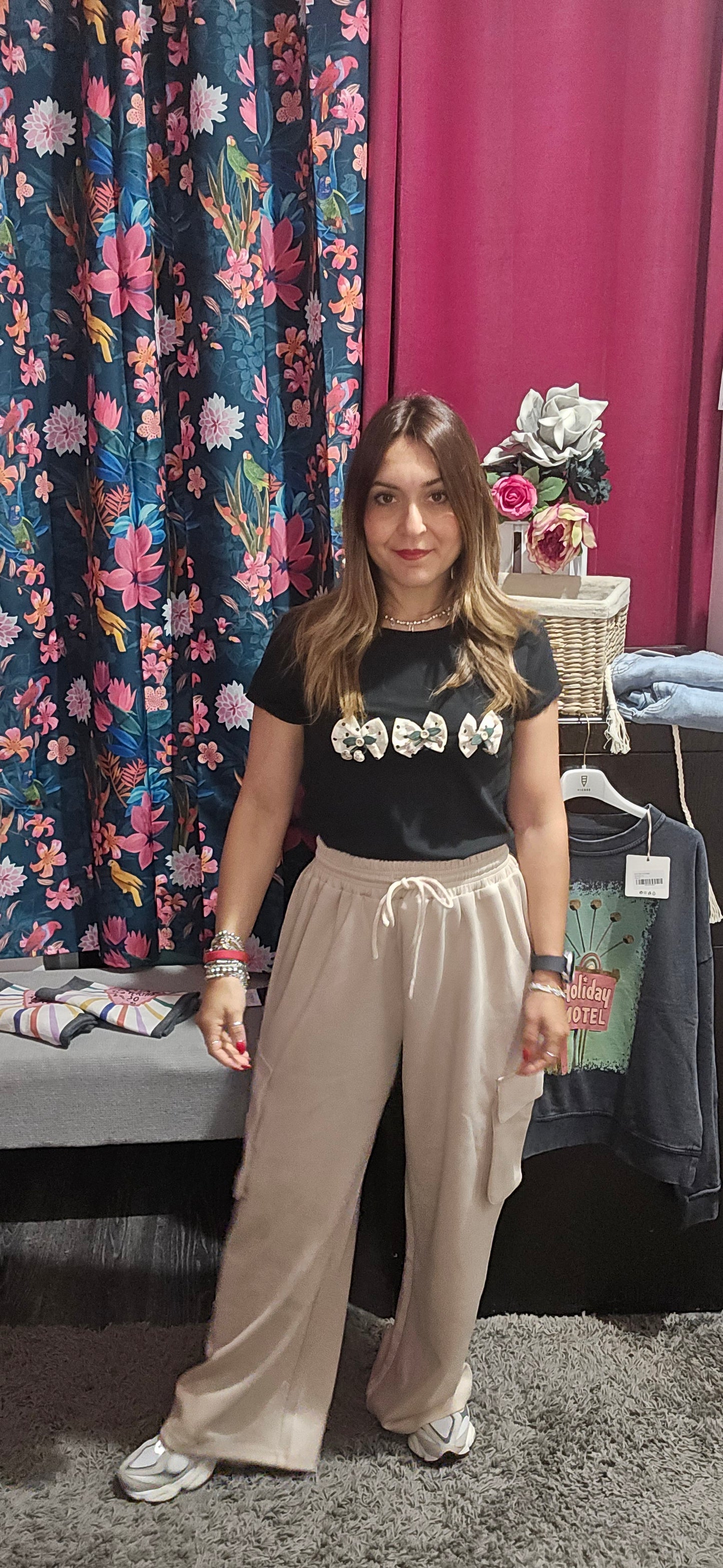 Pantalone tuta crema cargo