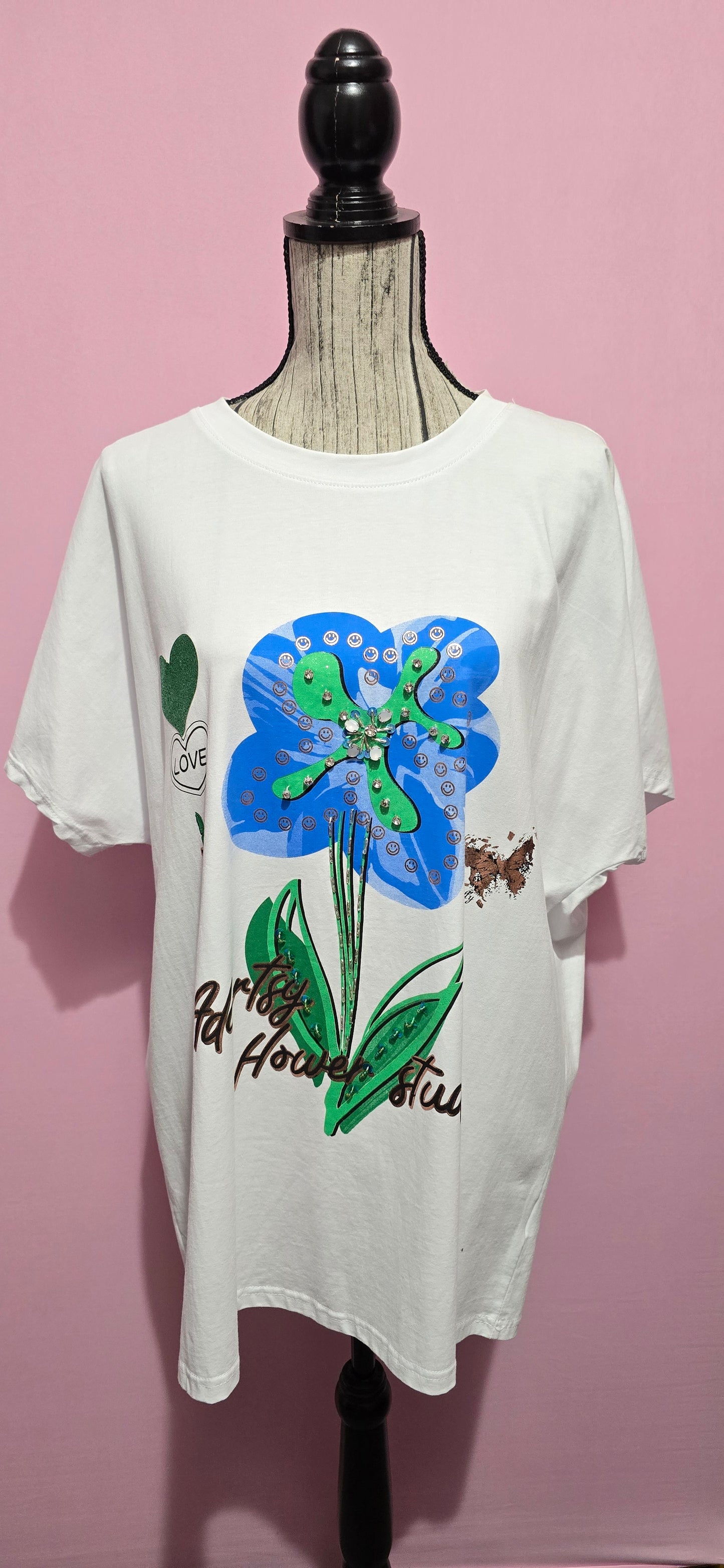 T shirt oversize fiore perline