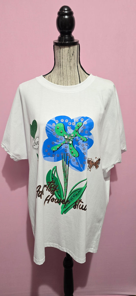 T shirt oversize fiore perline
