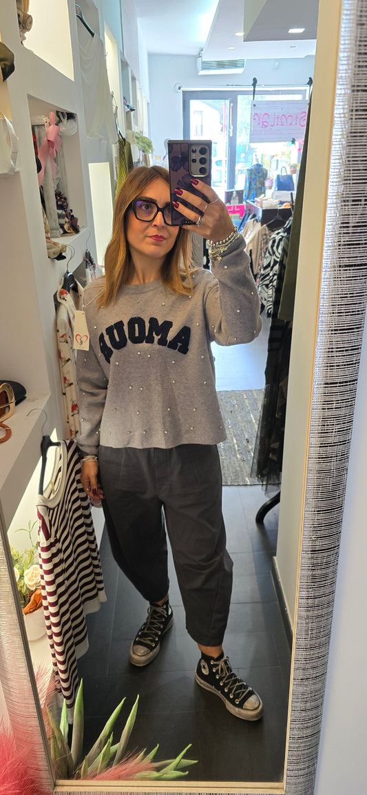 Pull strass amour grigio