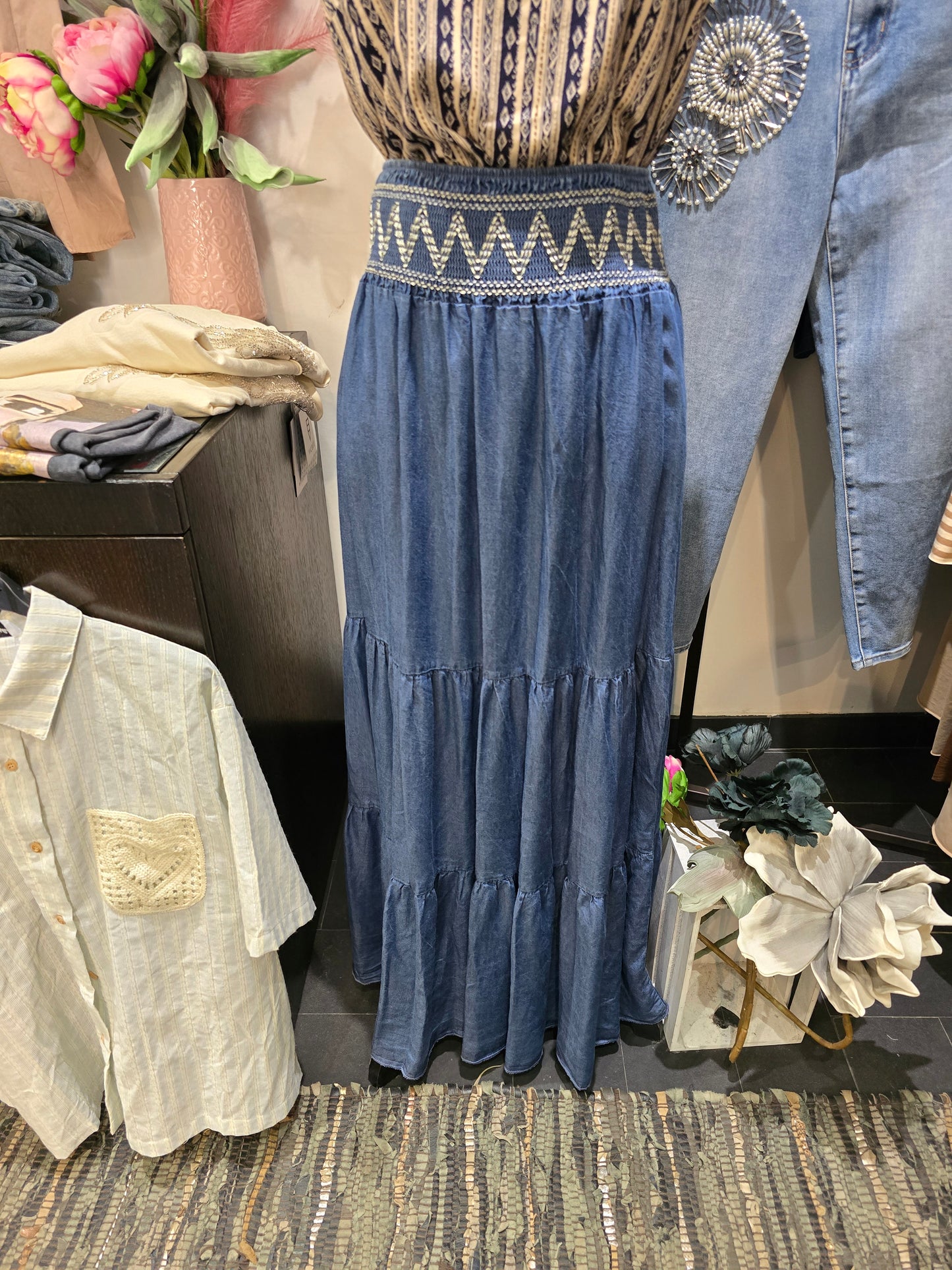 Gonna jeans lunga con greca