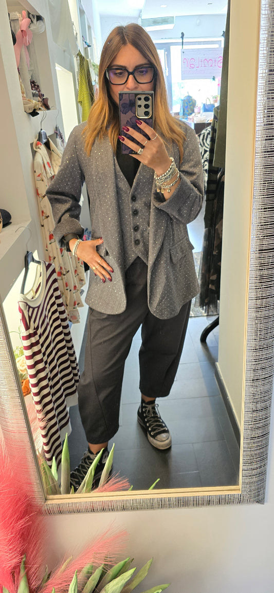 Blazer spazzolato grigio con mini strass