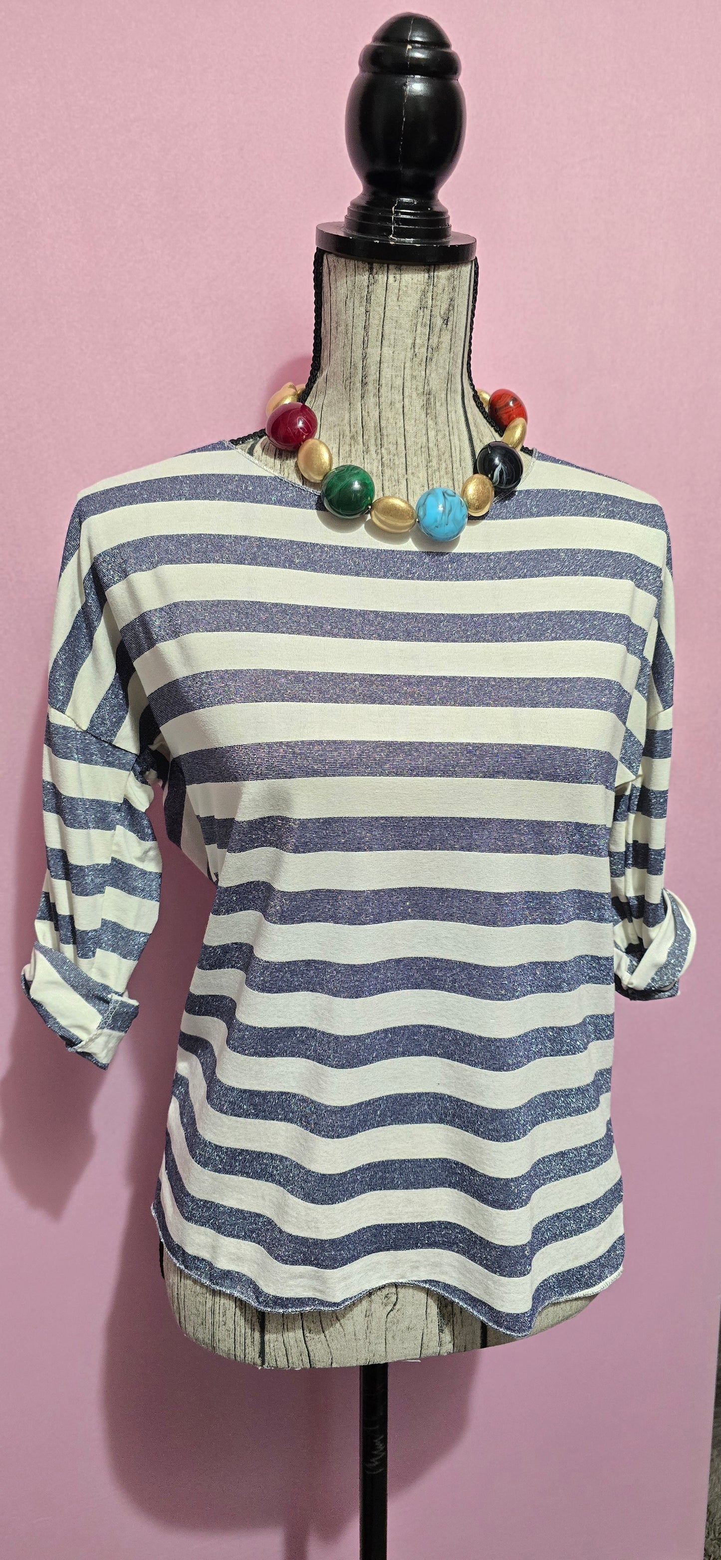 Maglia righe lurex blu