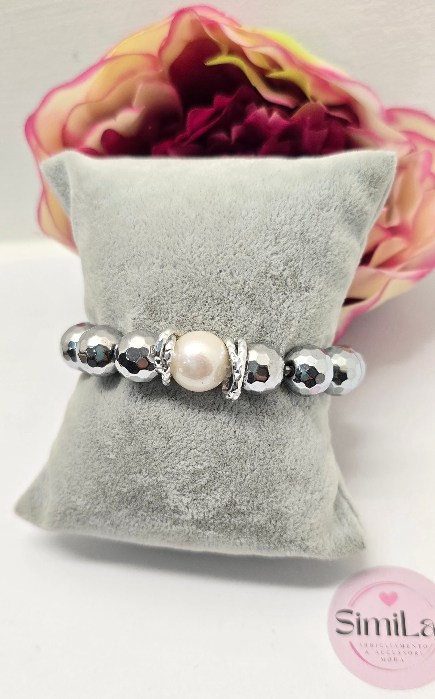 Bracciale pietra ematite e perla di fiume