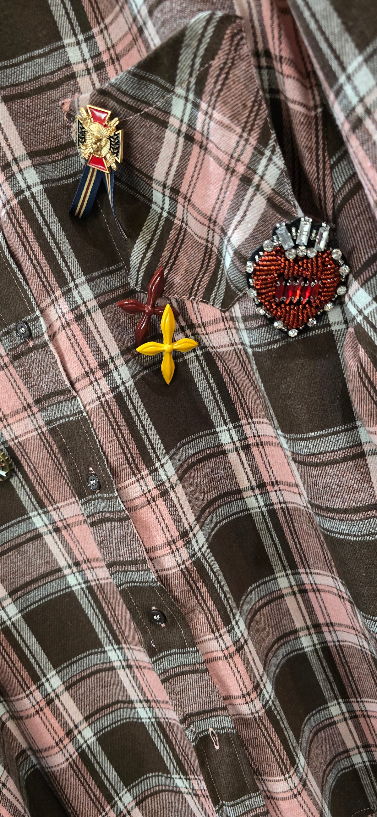 Camicia spillette quadri rosa