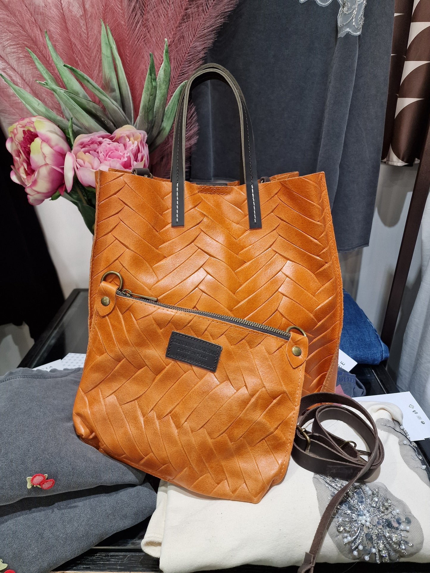 Shopping bag in pelle Arancio