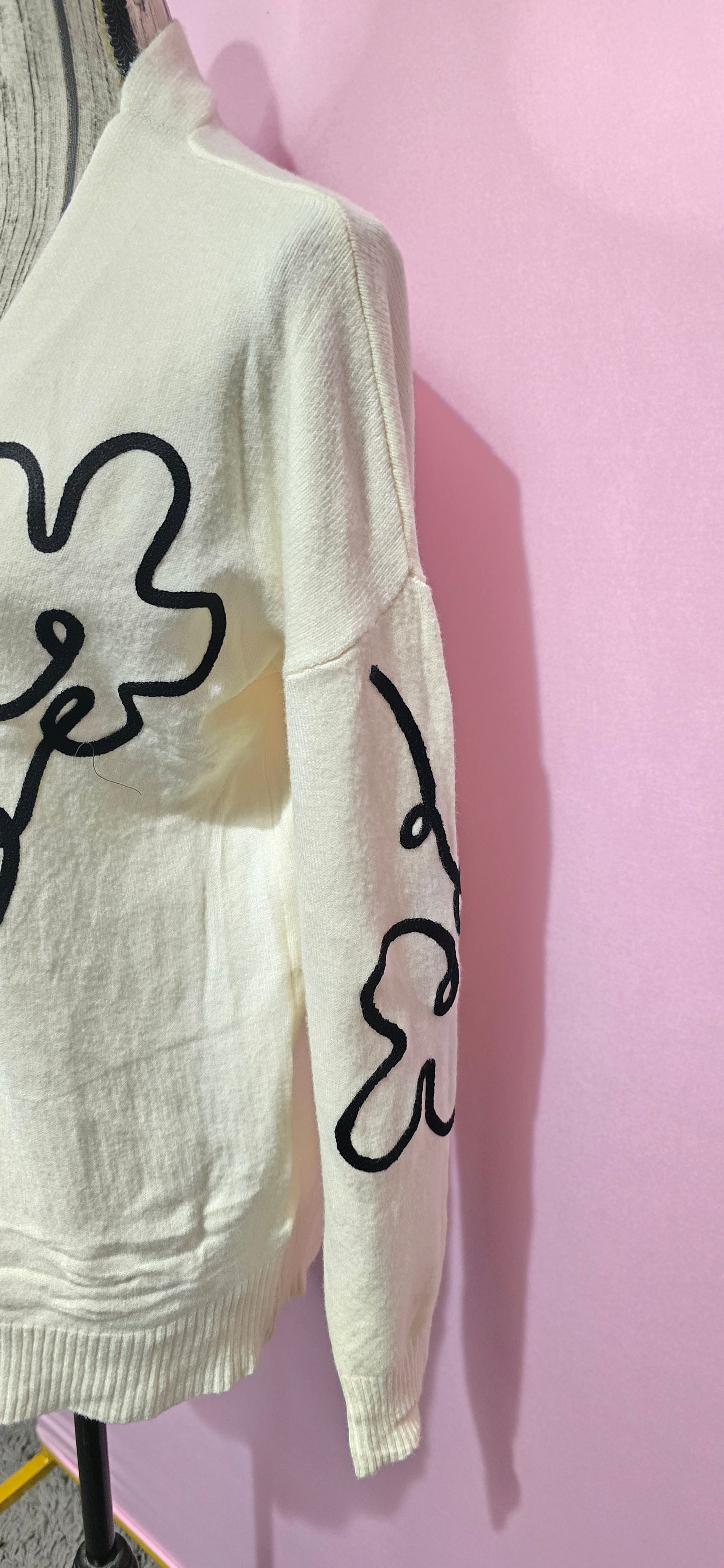 Cardigan fantasia floreale stilizzata panna