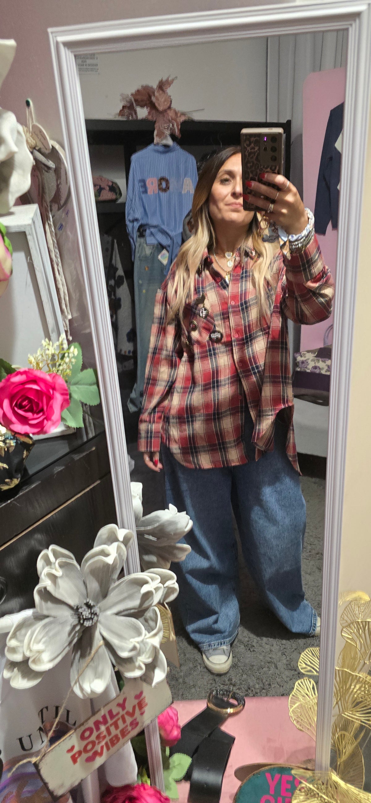 Camicia quadri spillette rossa