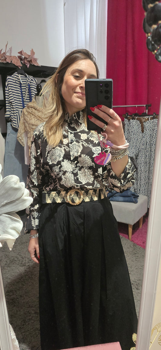 Camicia fiorata nera