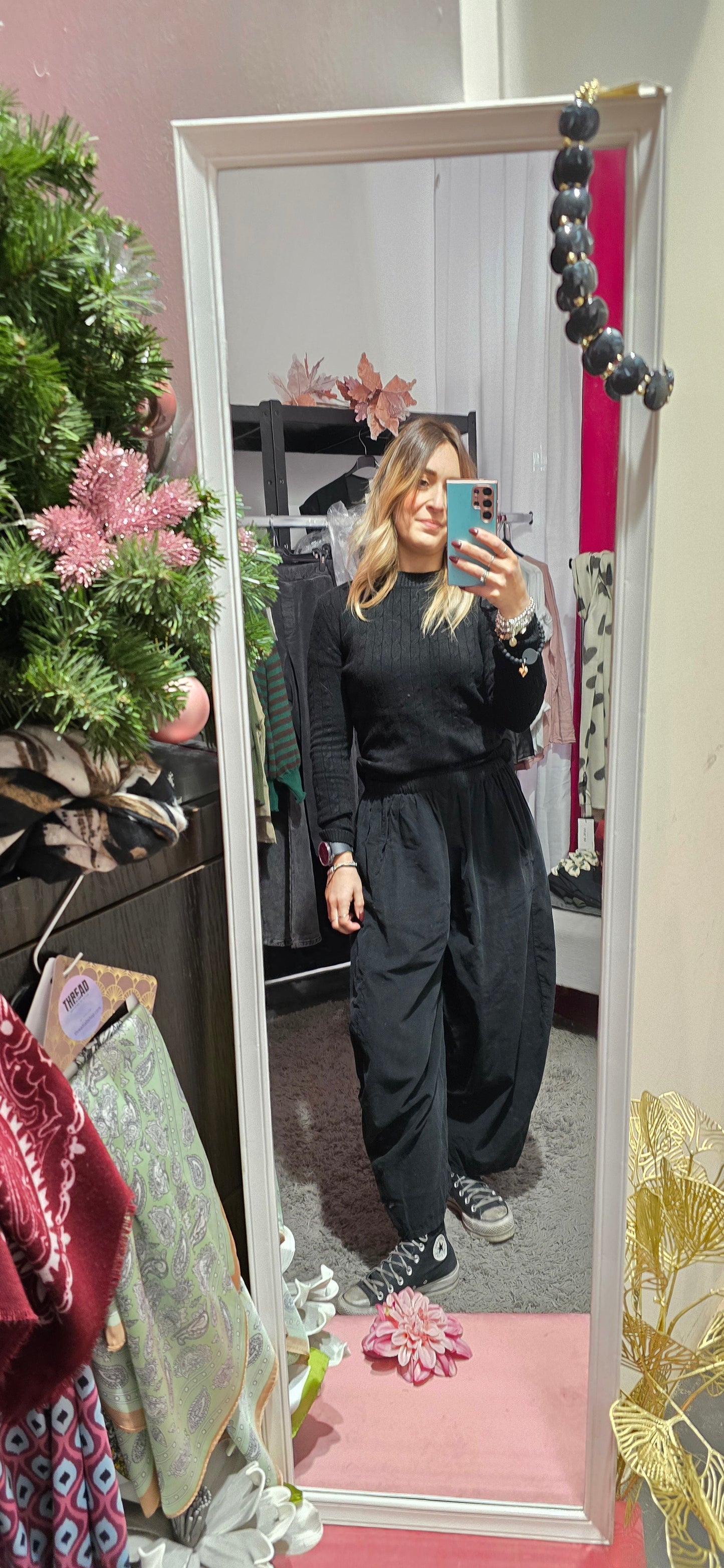 Pantalone velluto coste baggy nero