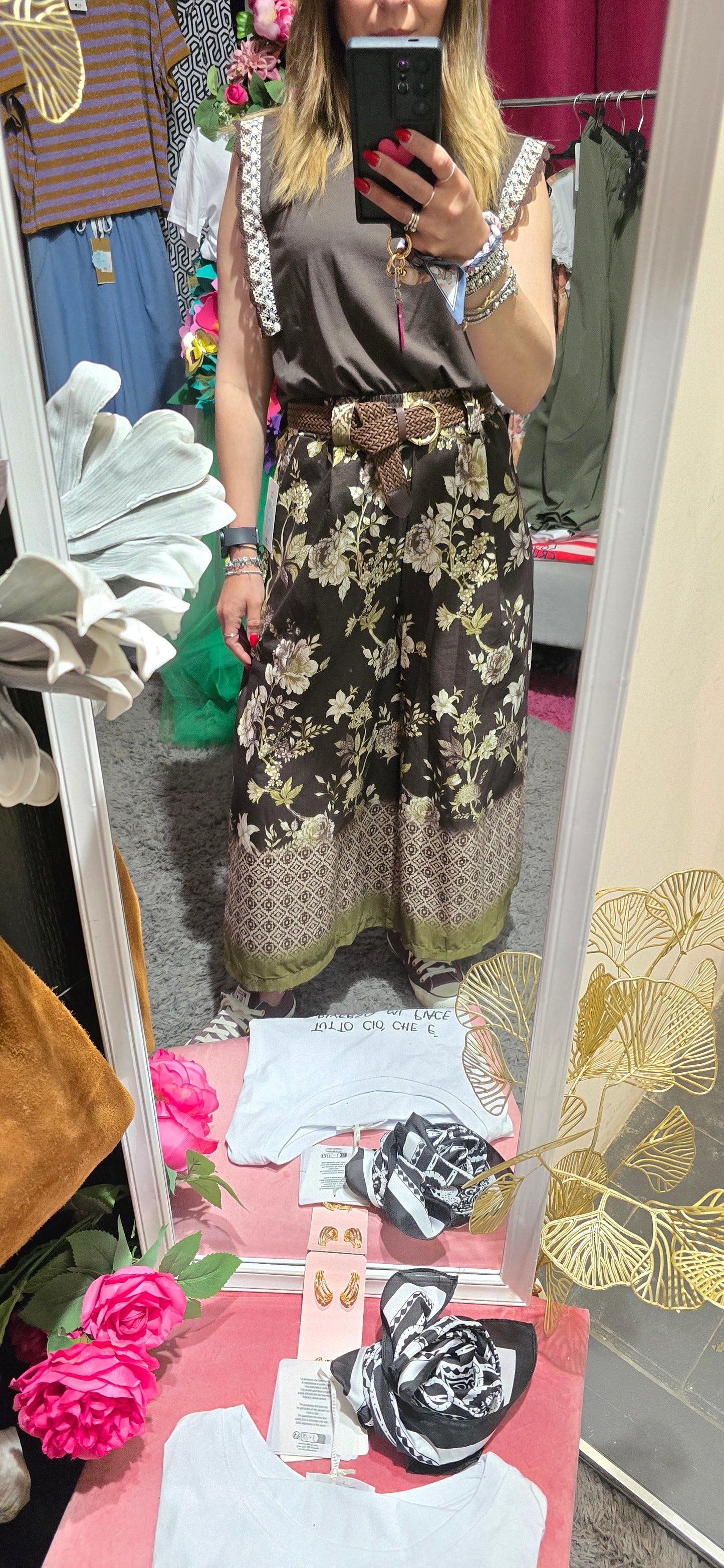 Pantalone palazzo crop fiorato