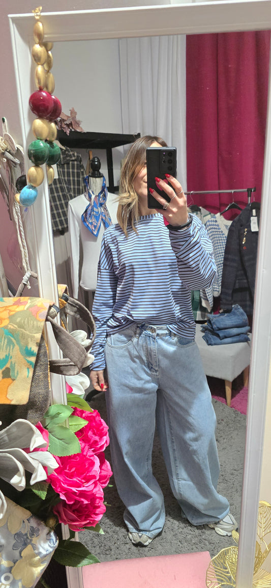 T shirt righe celeste /moro