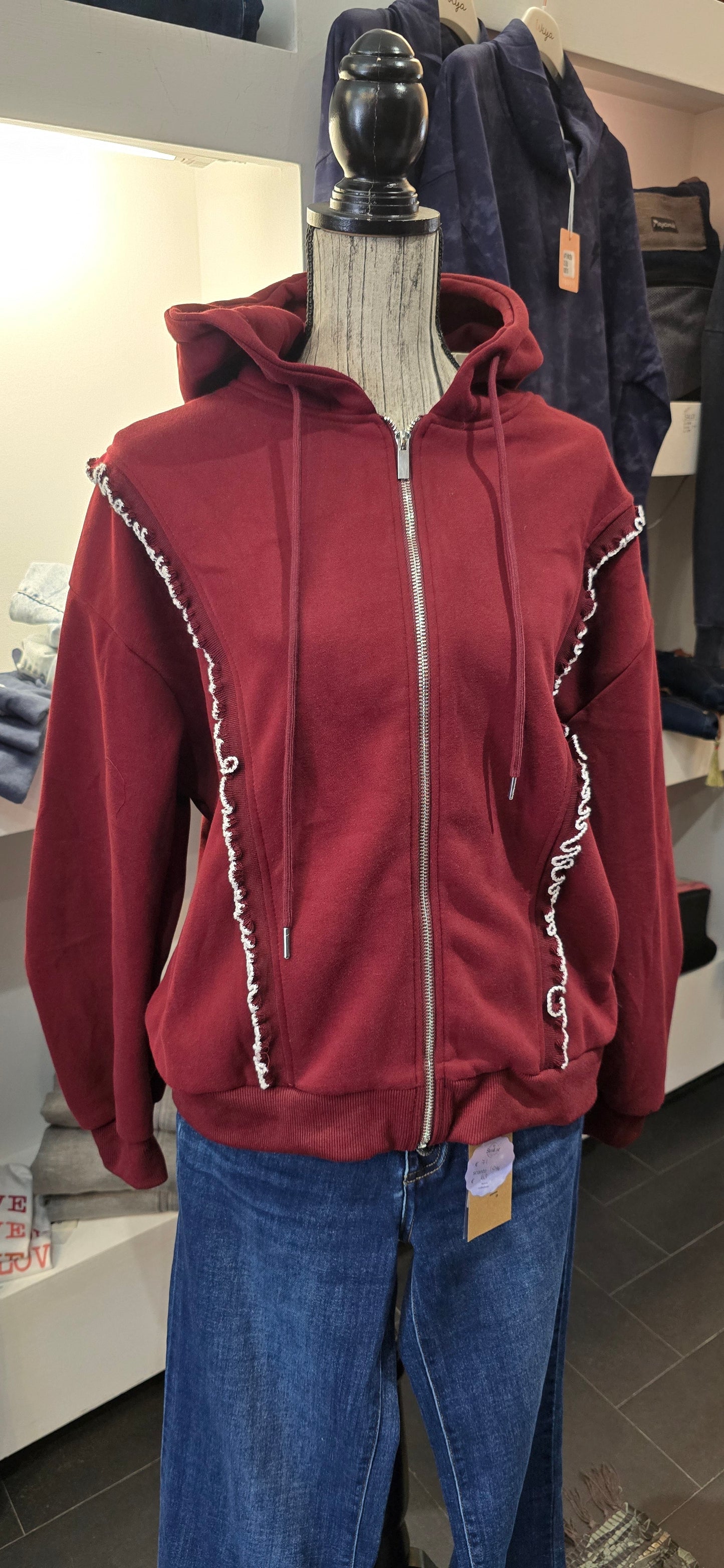 Felpa zip bordeaux con rouge